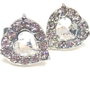 Silver Heart and CZ Stud Earrings
